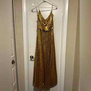 Gold sequin strapless dress